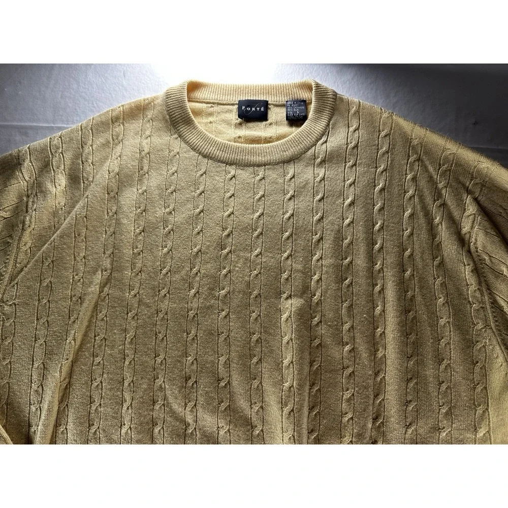 Forte Cable Knit Sweater Mens‎ Large Cashmere Silk Blend Lightweight Soft